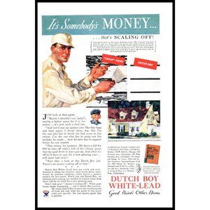1934 Dutch Boy White-Lead Paint Vintage Print Ad Painter Yellow House Wall Art